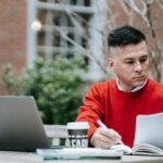 person working with headphones