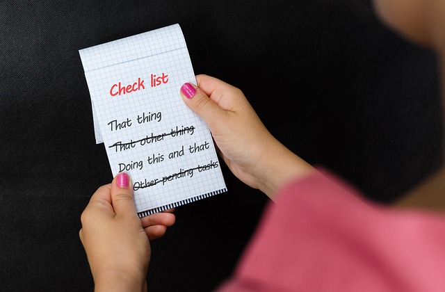 A checklist with items ticked off