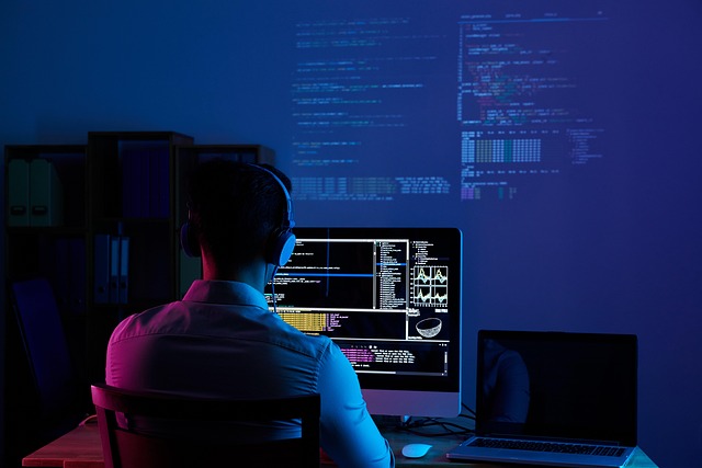 Developer looking at a screen with code and AI chat interface